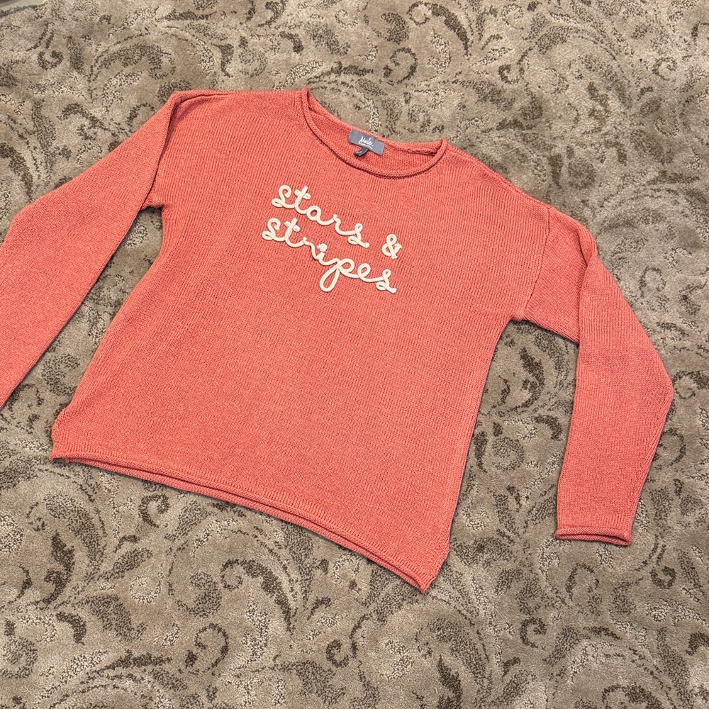 Women's Coral Sweater with Stars & Stripes Design